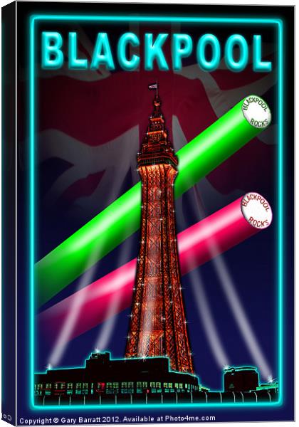 Blackpool Tower Rock Neon Blue Canvas Print by Gary Barratt