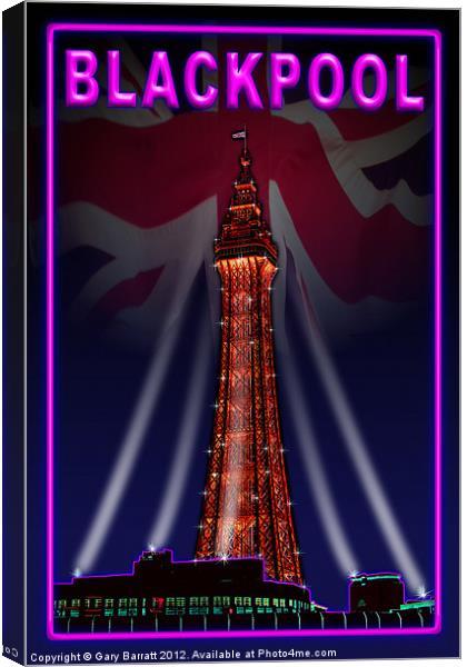 Blackpool Tower Violet Neon Canvas Print by Gary Barratt