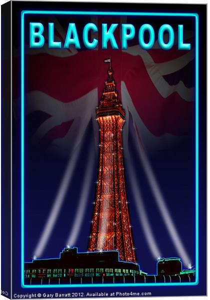 Blackpool Tower Light Neon Blue Canvas Print by Gary Barratt