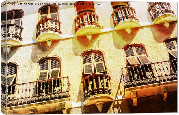Pretty balconies in Gibraltar. Canvas Print by Fine art by Rina