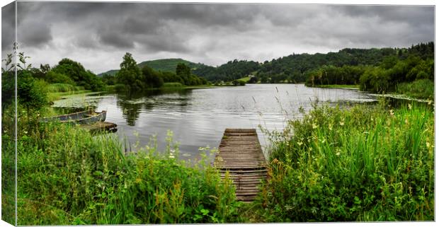 Grasmere jetty on a moody day, Cumbria Canvas Print by Maggie McCall