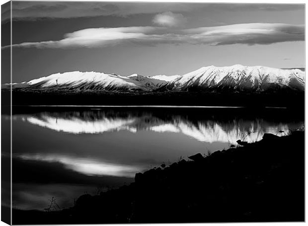 Lake McGregor, NZ Monochrome Canvas Print by Maggie McCall