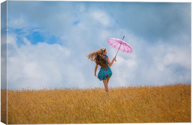 Young Girl with Pink Umbrella Canvas Print by Maggie McCall