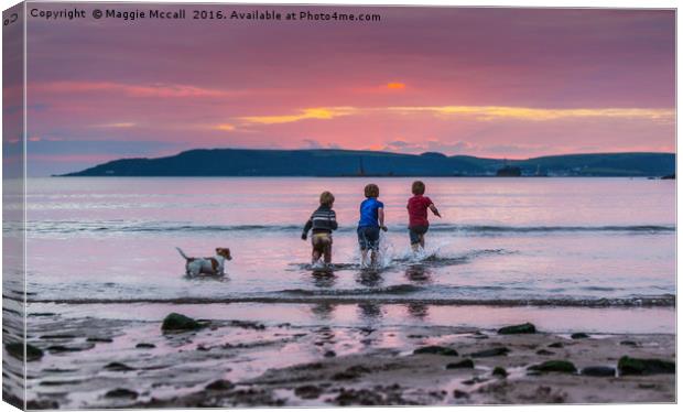Bothers having fun in the sea at Bovisands, Plymou Canvas Print by Maggie McCall