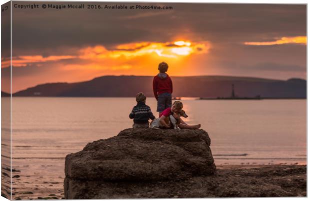 Brothers at  Fort Bovisands, Plymouth at sunset Canvas Print by Maggie McCall