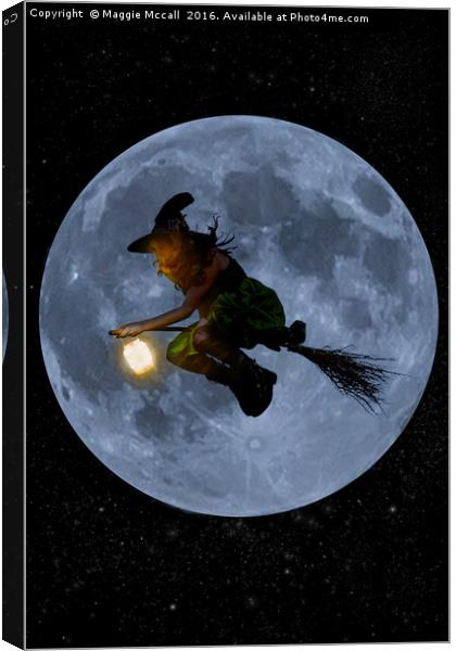 Flying Witch at full moon Canvas Print by Maggie McCall
