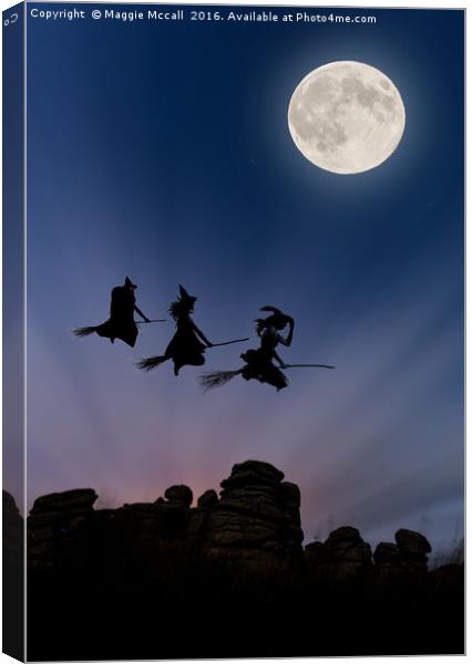  Flying Witches over Combestone Tor, Devon Canvas Print by Maggie McCall