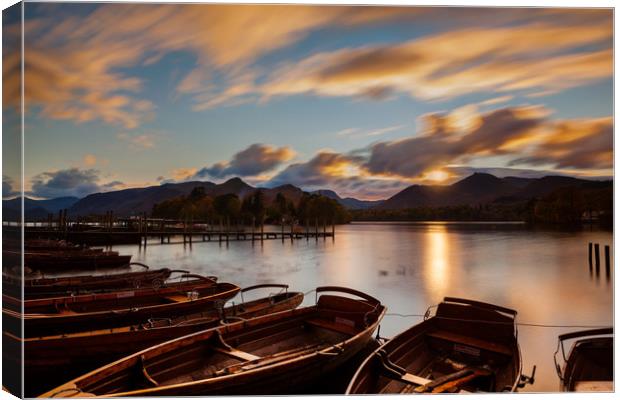 Moored Boats Derwent Water, Lake District. Canvas Print by Maggie McCall