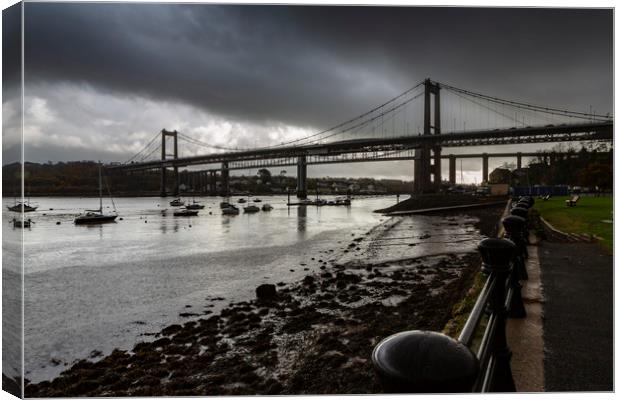The Tamar Bridge over the Estuary at low tide. Canvas Print by Maggie McCall