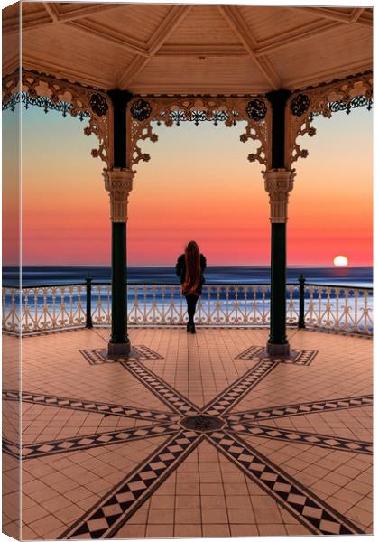 Silhouette of girl  on Brighton Bandstand Canvas Print by Maggie McCall