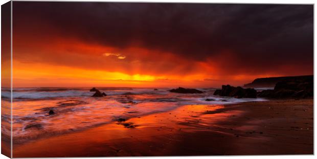  Sunset at Widemouth Bay, Cornwall.  Canvas Print by Maggie McCall
