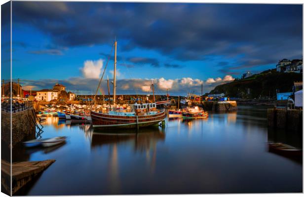 Sunset Mevagissey Harbour, Cornwall. Canvas Print by Maggie McCall