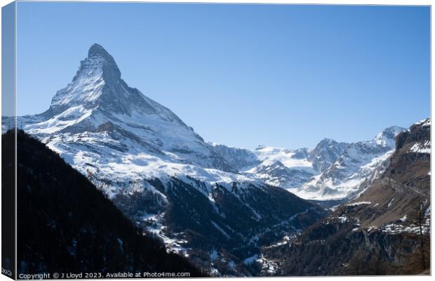 View of the Matterhorn from the hiking trail to Sunnegga Canvas Print by J Lloyd