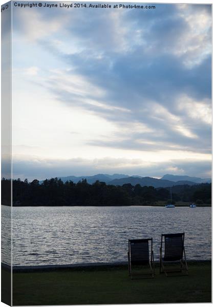 Deckchairs view of Lake Windermere Canvas Print by J Lloyd