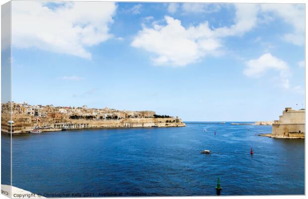Senglea with a view to valletta Canvas Print by Christopher Kelly