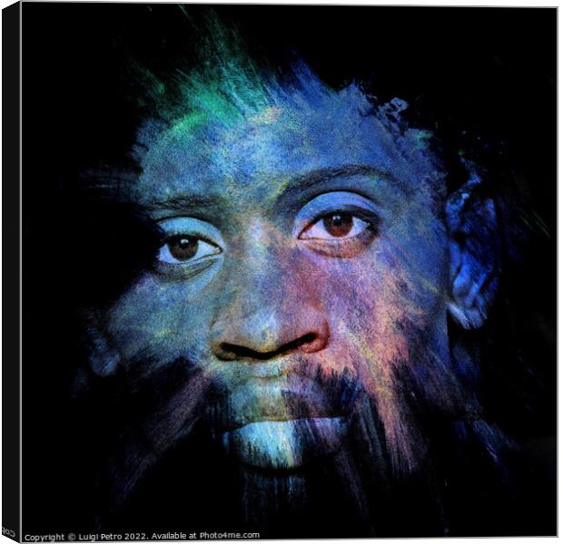 Young black man staring out of the dark. Canvas Print by Luigi Petro