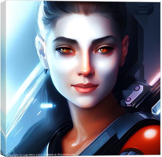 Cyborg woman, futuristic soldier in a cyberpunk su Canvas Print by Luigi Petro