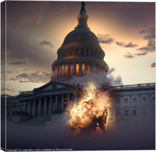 Washington Capitol Hill on fire. Canvas Print by Luigi Petro