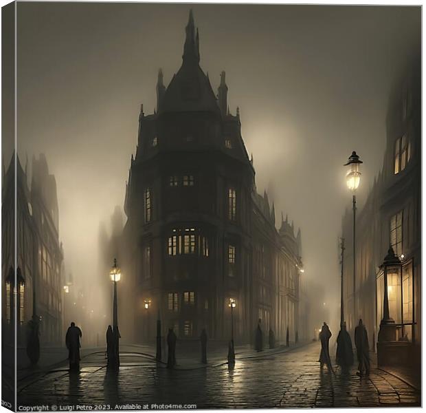 Victorian city street covered in fog. Canvas Print by Luigi Petro