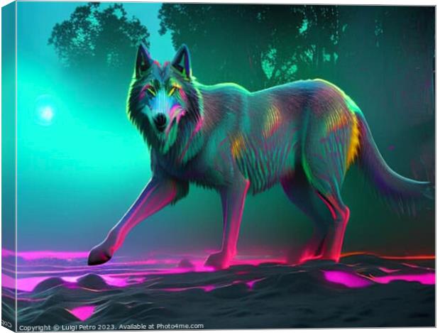 Neon iridescent psychedelic wolf. Canvas Print by Luigi Petro