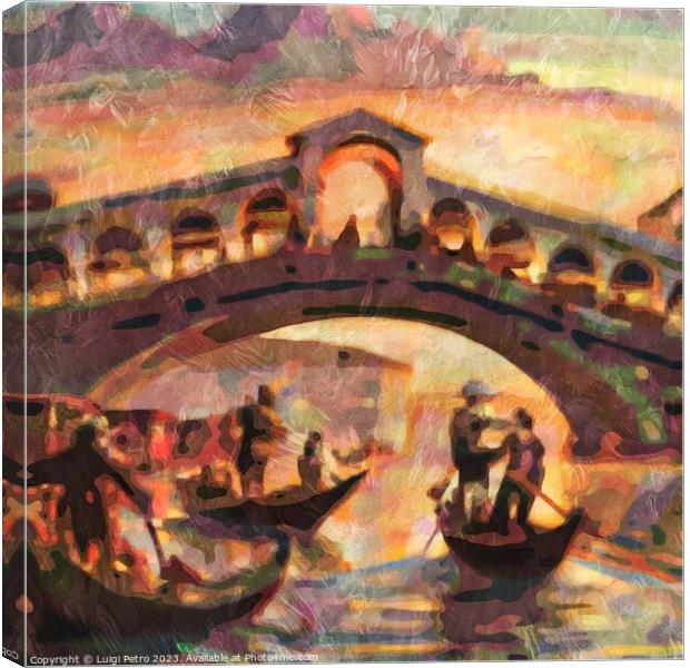 Majestic Sunset over Iconic Rialto Bridge Canvas Print by Luigi Petro