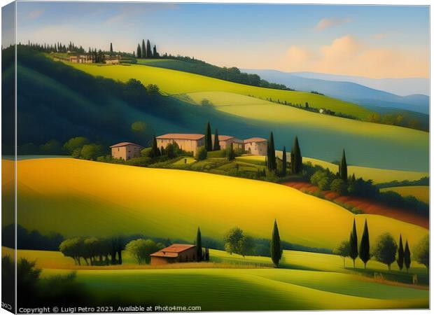 Farmhouses among  rolling hills Canvas Print by Luigi Petro