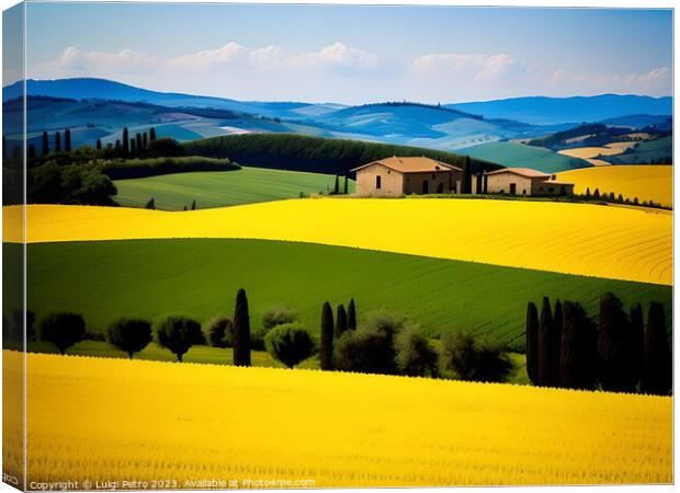 Farmhouse among  the rolling hills of Tuscany, Italy. Canvas Print by Luigi Petro