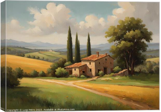 Farmhouse amnt rolling hills of Tuscany, Italy. Canvas Print by Luigi Petro