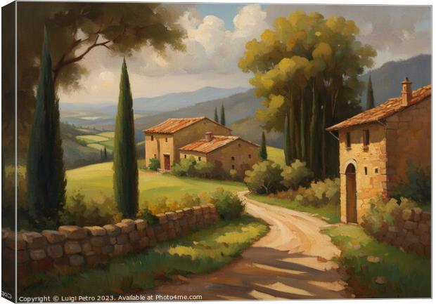 Farmhouse among  rolling hills, Oil painting. Canvas Print by Luigi Petro