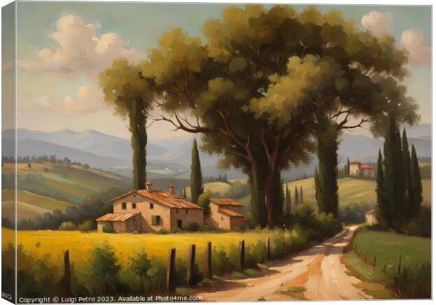 Farmhouse among  rolling hills, Oil painting. Canvas Print by Luigi Petro