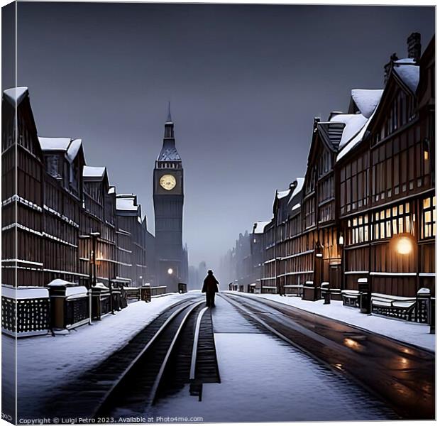 "Ethereal London: A Snowy Victorian Night" Canvas Print by Luigi Petro