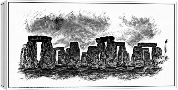 Enigmatic Stonehenge: A Monochrome Digital Depicti Canvas Print by Luigi Petro