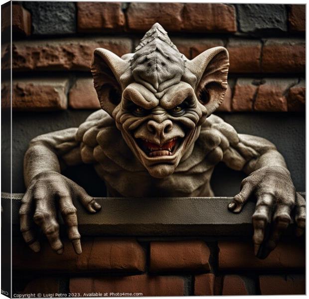 AI generated gargoyle ogre face  hanging on a wall Canvas Print by Luigi Petro