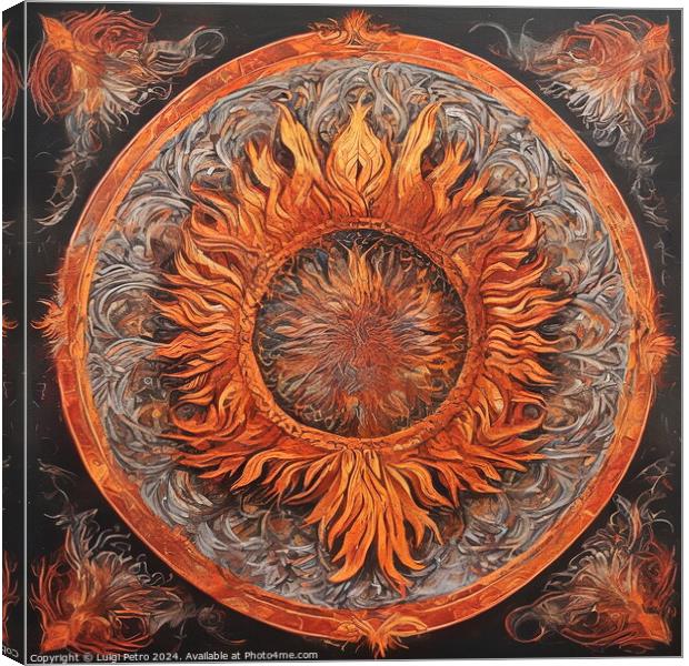 Tibetan Mandala illustration in red and orange. Canvas Print by Luigi Petro