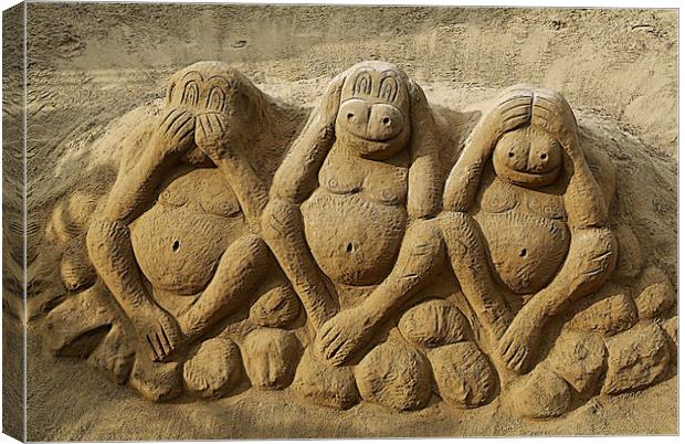 The Evocative Three Wise Monkeys Sculpture Canvas Print by Luigi Petro