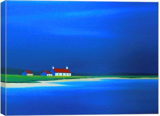  Little white house with a red roof  on the beach Canvas Print by Sue Bottomley