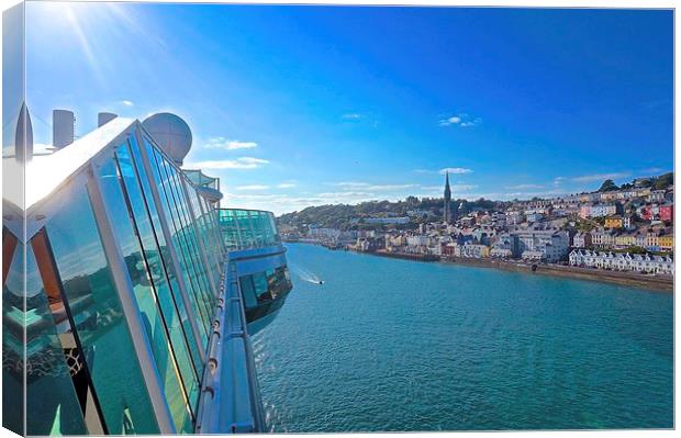  Cruise liner leaving Cork in Ireland  Canvas Print by Sue Bottomley
