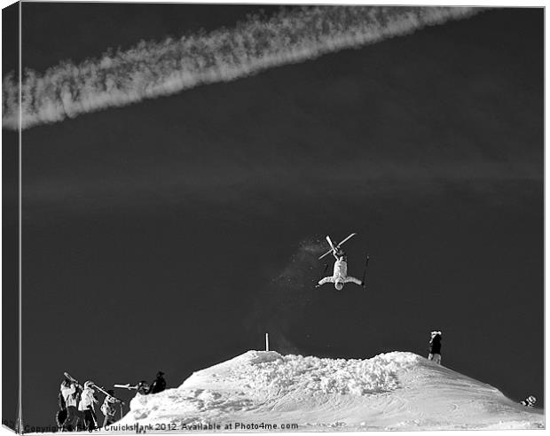 Inverted Cross Up Freestyle Skier Canvas Print by Roger Cruickshank