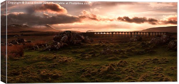  Steam train sunset on Ribblehead Viaduct Canvas Print by David Smith