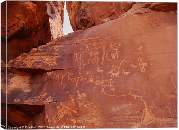 Petroglyphs On Red Rocks Canvas Print by Eva Kato