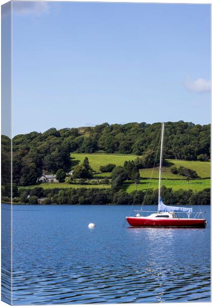 Red boat on Bala lake Llyn Tegid Wales Canvas Print by Phil Crean