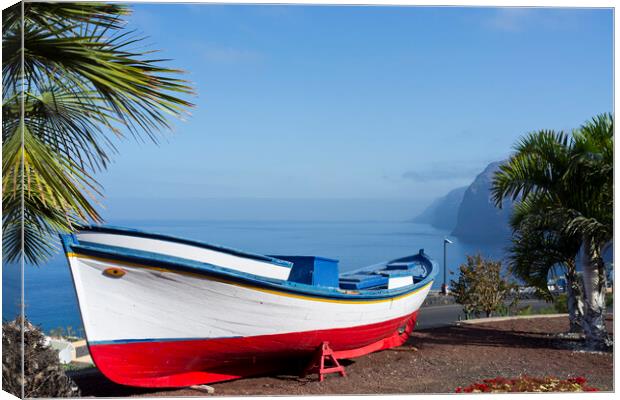 Boat at viewpoint over Los Gigantes, Tenerife Canvas Print by Phil Crean