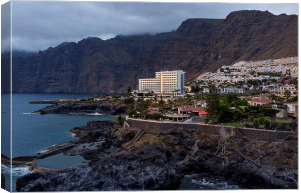Los Gigantes hotel and village at sunset, Tenerife Canvas Print by Phil Crean