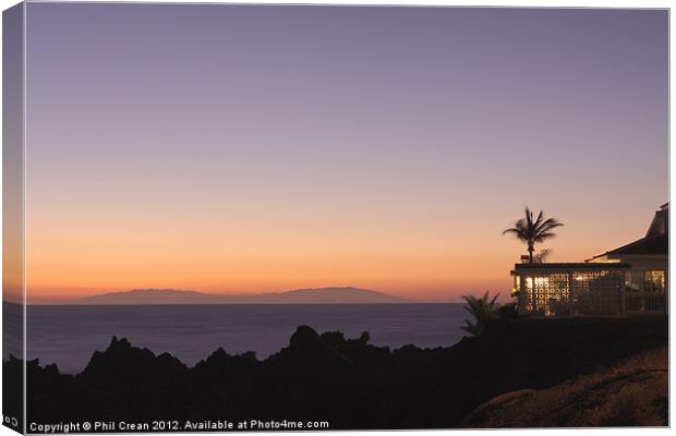 Villa on Tenerife at twilight looking to La Palma Canvas Print by Phil Crean