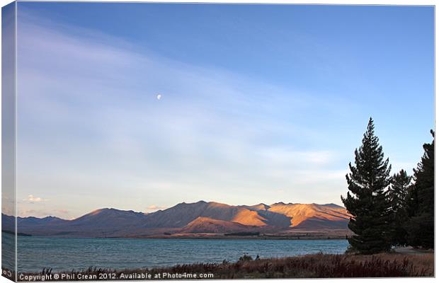 New Zealand Lake Tekapo and moon Canvas Print by Phil Crean