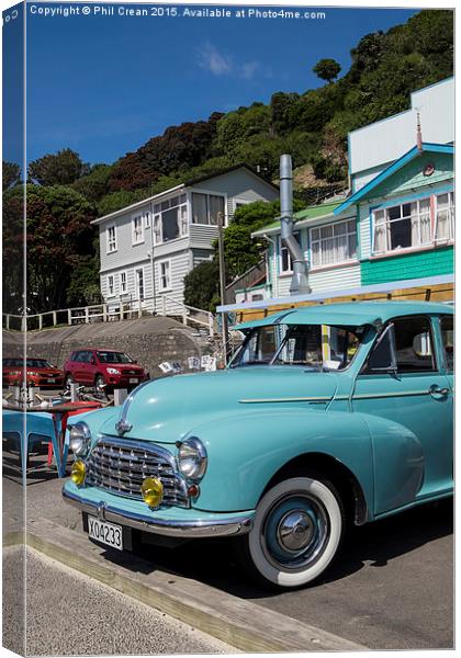 Vintage Morris Oxford in Wellington, New Zealand Canvas Print by Phil Crean