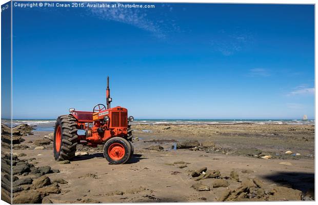  Red tractor, on beach at Cape Kidnappers, New Zea Canvas Print by Phil Crean
