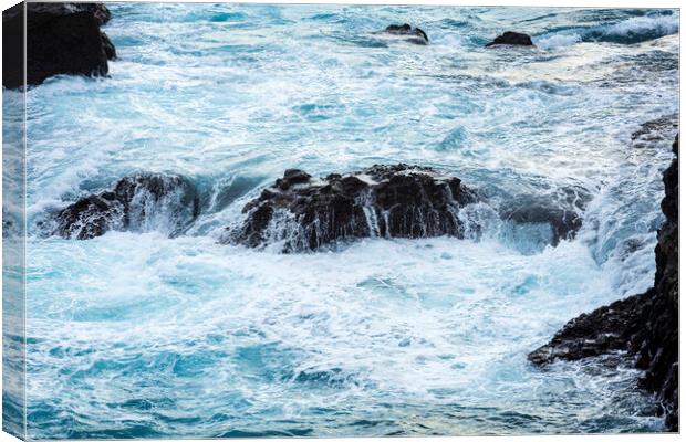 Wild seas rushing over rocks, Tenerife Canvas Print by Phil Crean