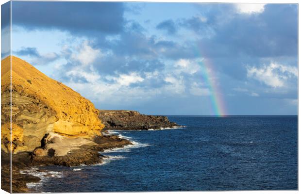 Rainbow by Yellow mountain, Tenerife Canvas Print by Phil Crean