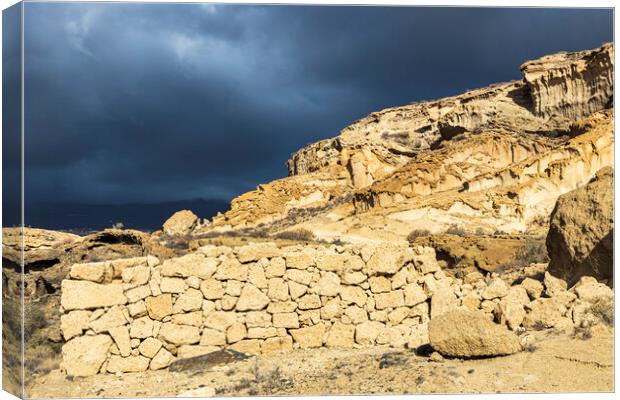 Dry stone wall in volcanic landscape, Tenerife Canvas Print by Phil Crean
